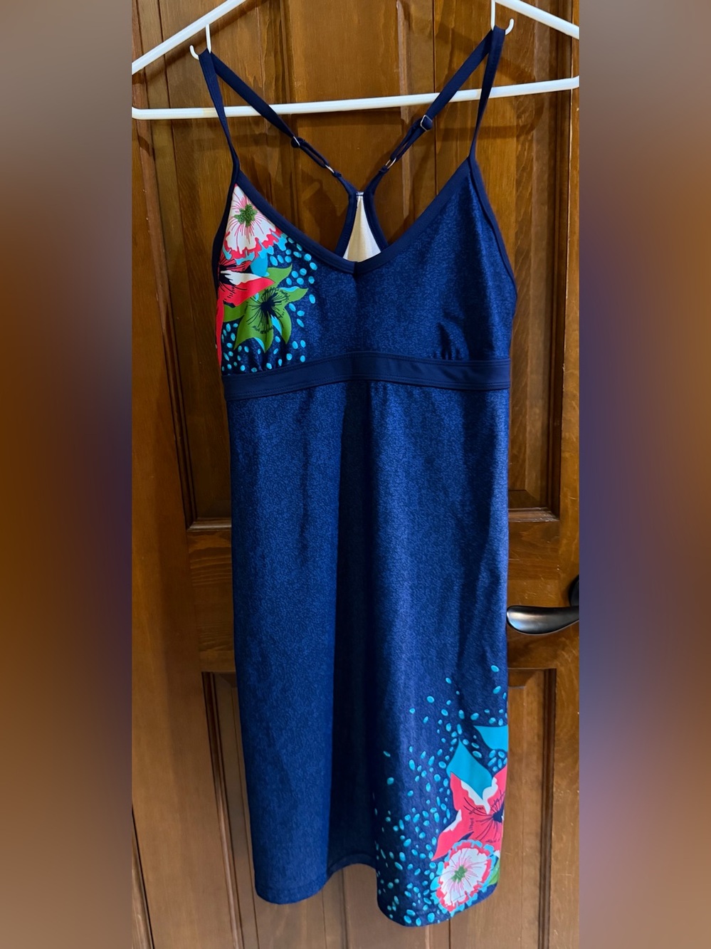 Athleta Womens Large Navy Floral Shorebreak Dress Athletic Travel Casual Stretch
